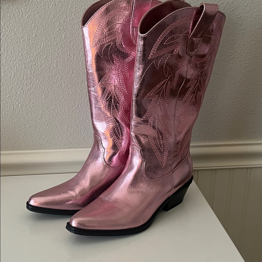 Madden Girl Pink Metallic Redford Western Boots